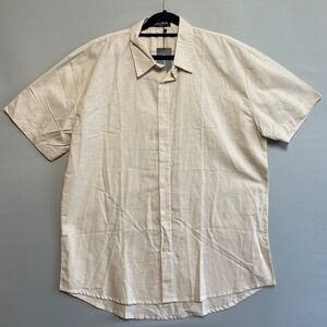 Nwt Kallspin Mens Beige Linen Blend Short Sleeve Button Up Shirt XXL